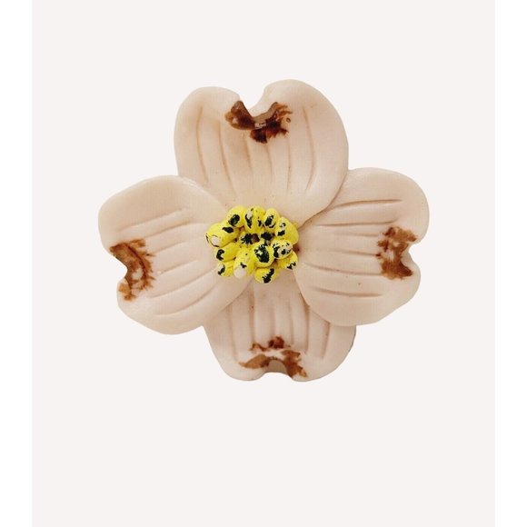 Dainty Delicate Pink Rose Yellow Dogwood Floral Brooch Pin - Picture 1 of 4